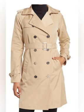 Michael Kors Missy solid trench coat in size L khaki